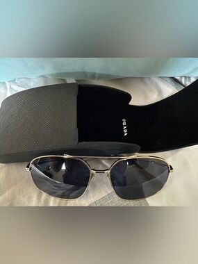 Prada SPR51Y Aviator Sunglasses Gold Frame Blue Lenses w/ Case Unisex